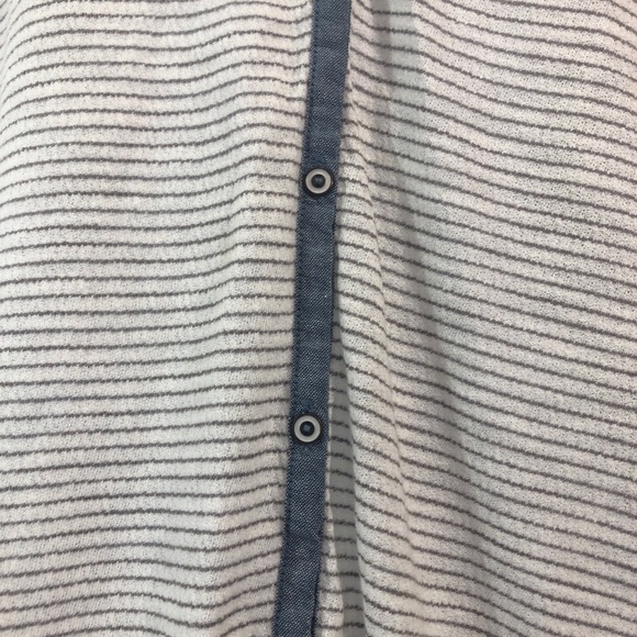 Lucky Brand Button Up Striped Chambray Collar Top Large - Picture 3 of 10